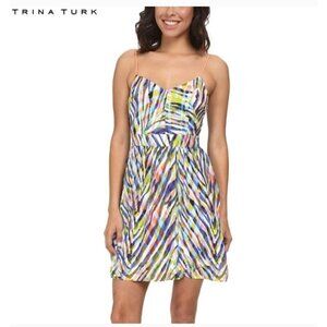 Trina Turk Silk Gypsum Tiger Print Tropical Multicolor Mini Dress